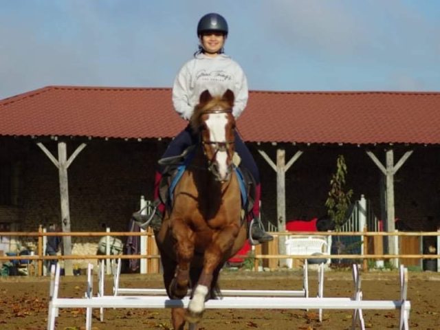 Cavalier à cheval dans la carrière d'EquiEnglish